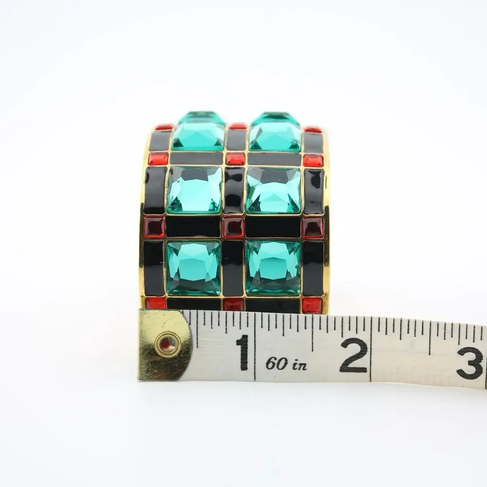Kate Spade Lewitt Squares Gold Green Red Enamel Cuff Bracelet - Picture 8 of 9